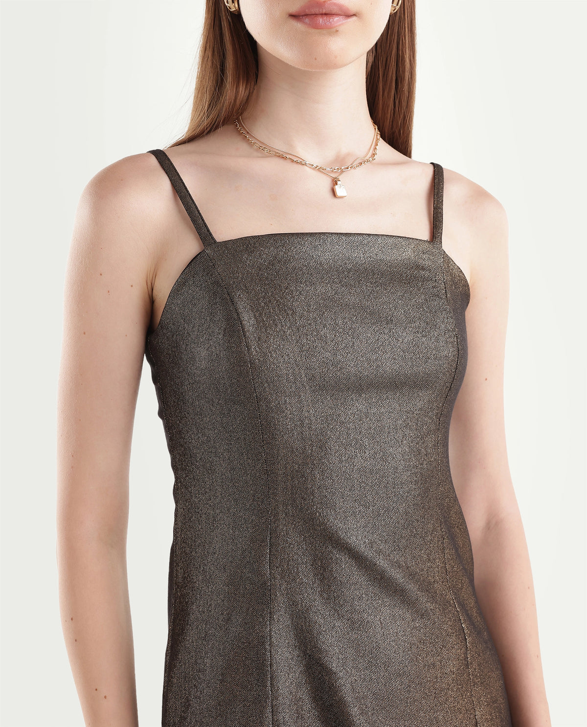 Rareism Women's Xoam Gold Polyester Blend Tube Neck Sheath Jacquard Dress - image 3