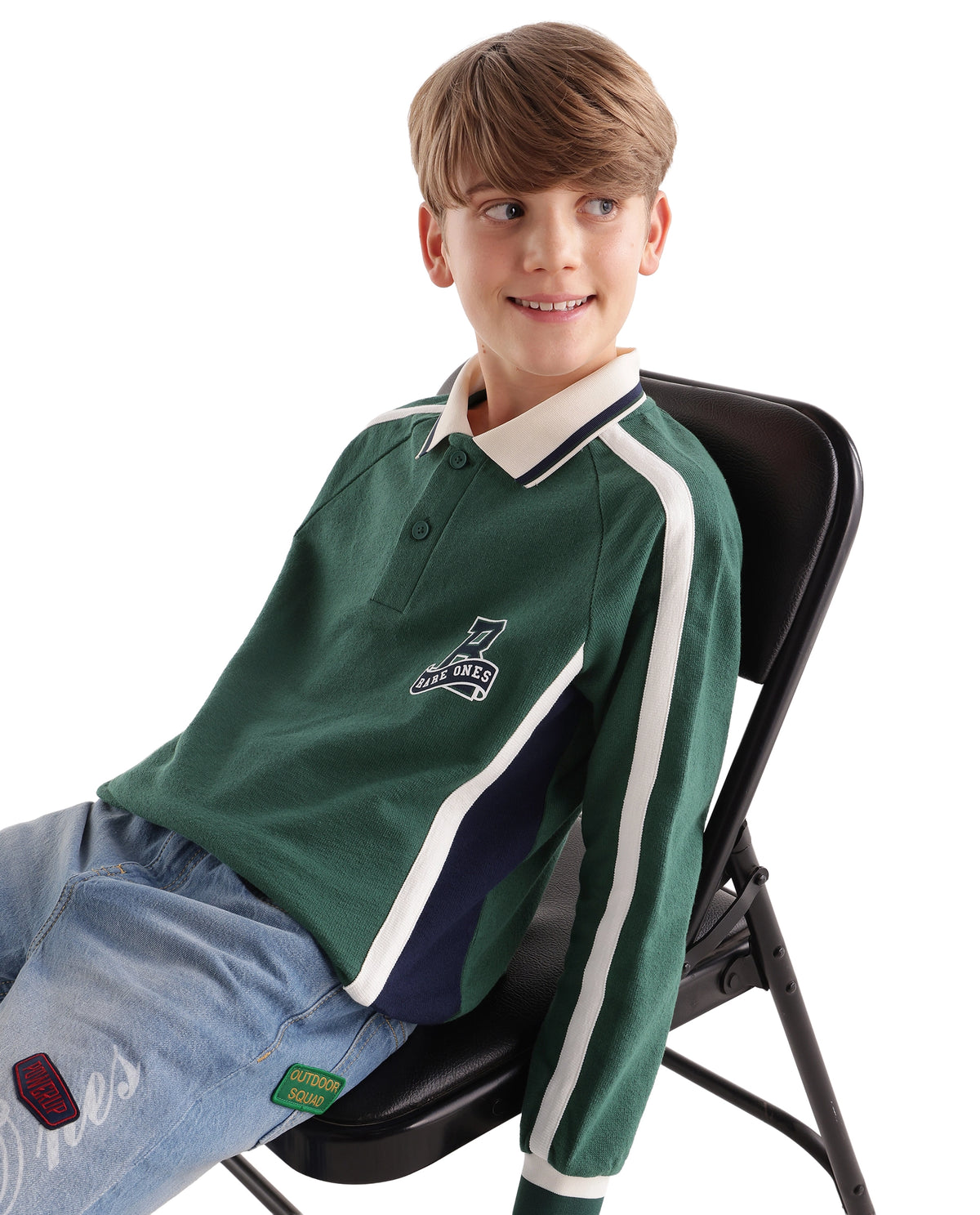 Rare Ones Kids Brit Dark Green Cotton Fabric Spread Collar Button Closure Regular Fit Graphic Print Polo - image 1