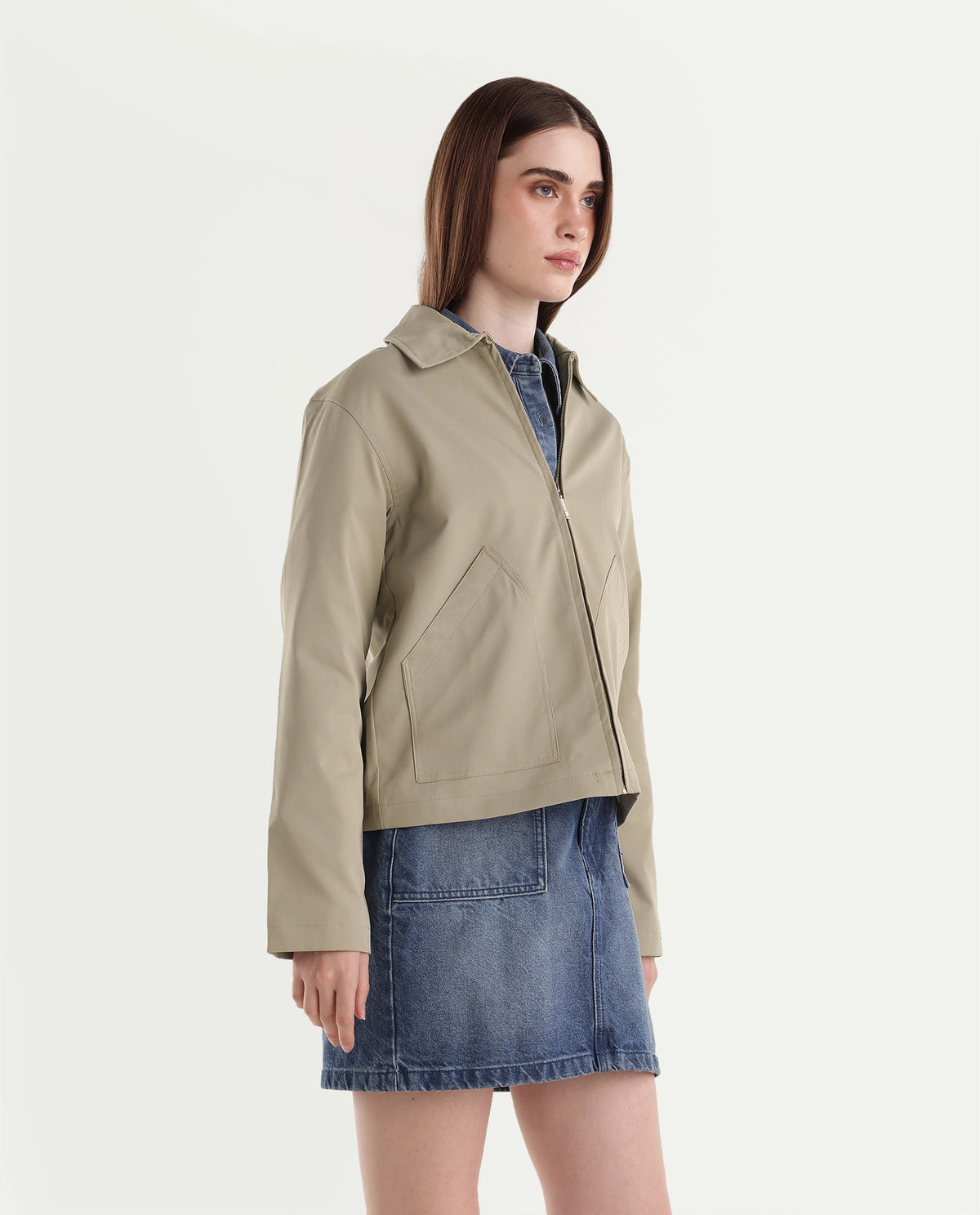 Rareism Women's Kru Beige Polyester Spread Collar Zipper Regular Plain Jacket - image 4