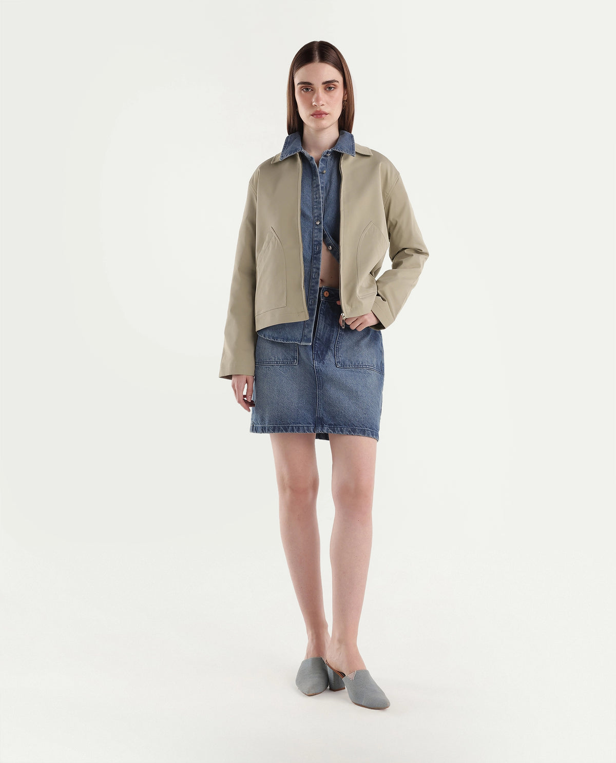 Rareism Women's Kru Beige Polyester Spread Collar Zipper Regular Plain Jacket - image 2