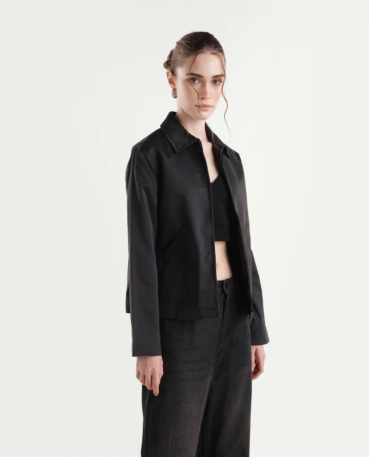 Rareism Women's Kru Black Polyester Spread Collar Zipper Regular Plain Jacket - image 4