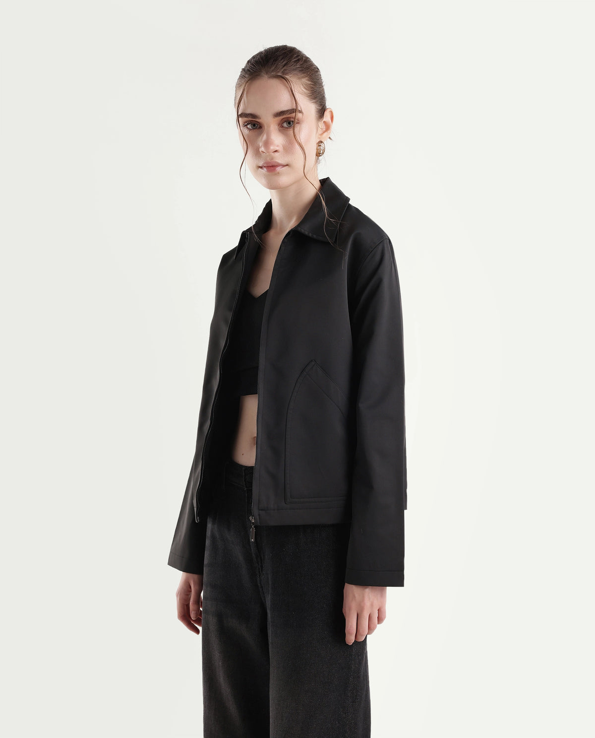 Rareism Women's Kru Black Polyester Spread Collar Zipper Regular Plain Jacket - image 5