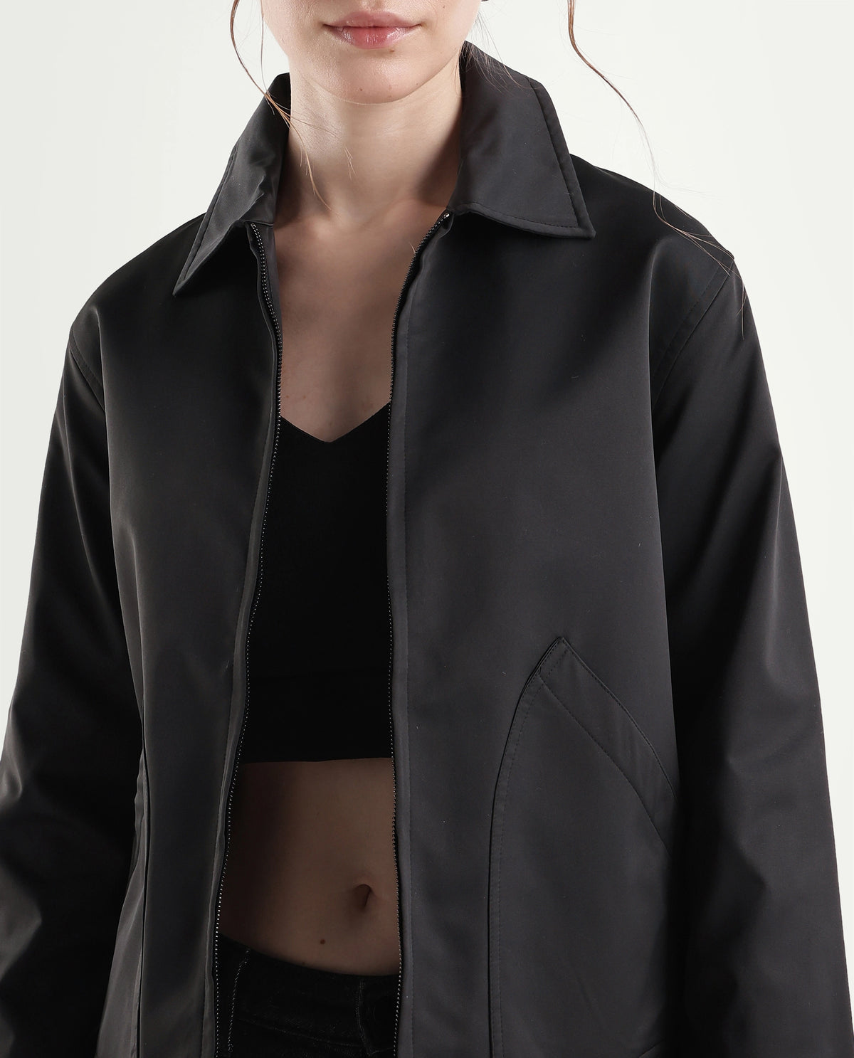 Rareism Women's Kru Black Polyester Spread Collar Zipper Regular Plain Jacket - image 3