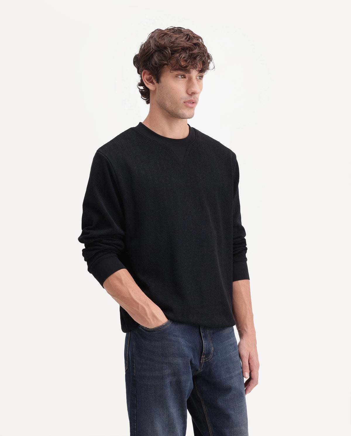 Rare Rabbit Men's Yargi Black Cotton Blend Crew Neck Regular Jacquard Sweatshirt
