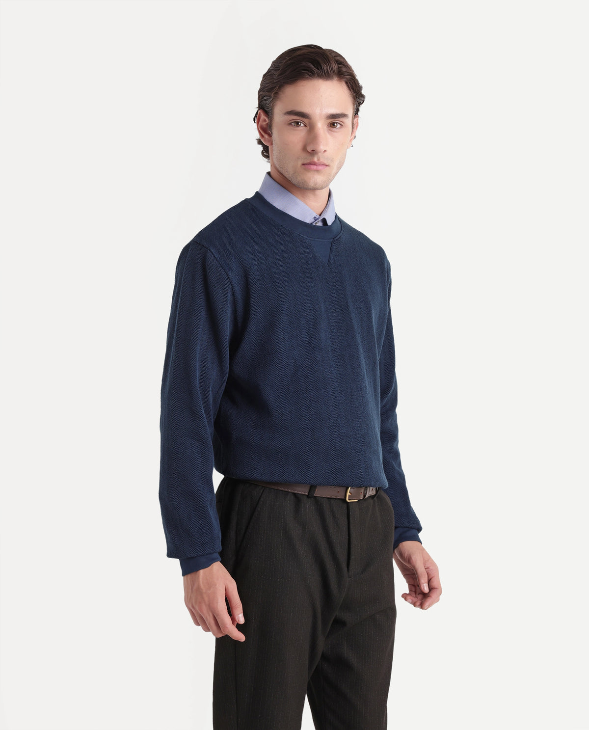 Rare Rabbit Men's Yargi Primary Navy Cotton Blend Crew Neck Regular Jacquard Sweatshirt