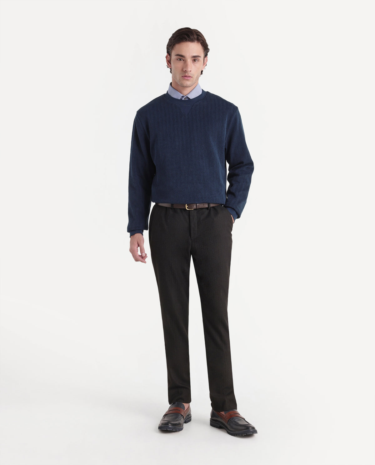 Rare Rabbit Men's Yargi Primary Navy Cotton Blend Crew Neck Regular Jacquard Sweatshirt