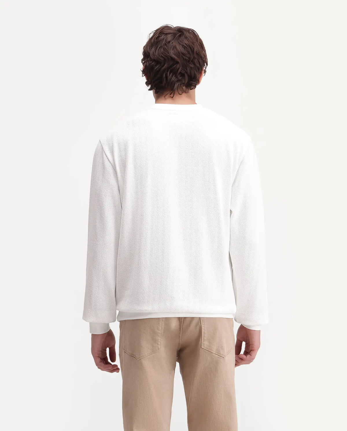Rare Rabbit Men's Yargi Primary Off White Cotton Blend Crew Neck Regular Jacquard Sweatshirt