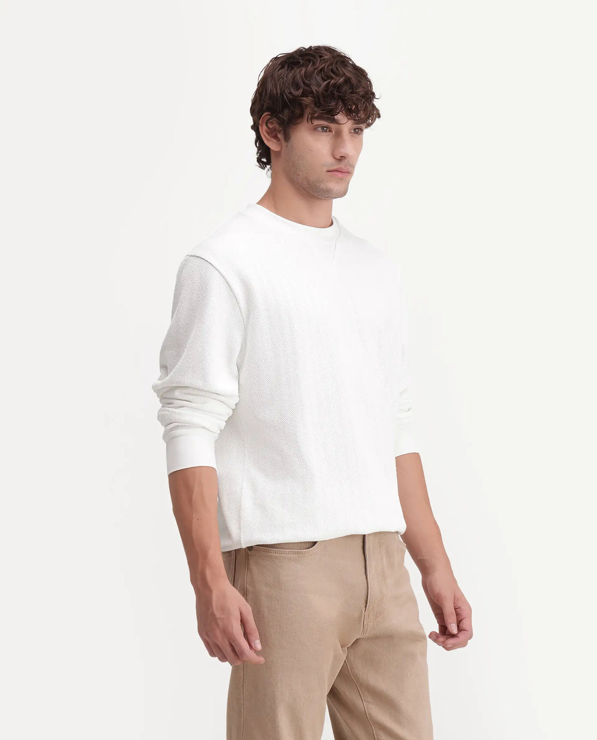Rare Rabbit Men's Yargi Primary Off White Cotton Blend Crew Neck Regular Jacquard Sweatshirt