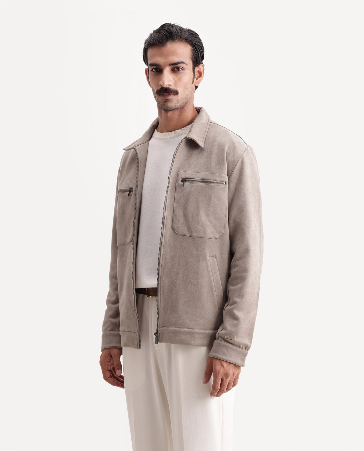 Rare Rabbit Men's Bax-26 Dark Beige Polyester Blend Spread Collar Zipper Regular Plain Jacket - image 5