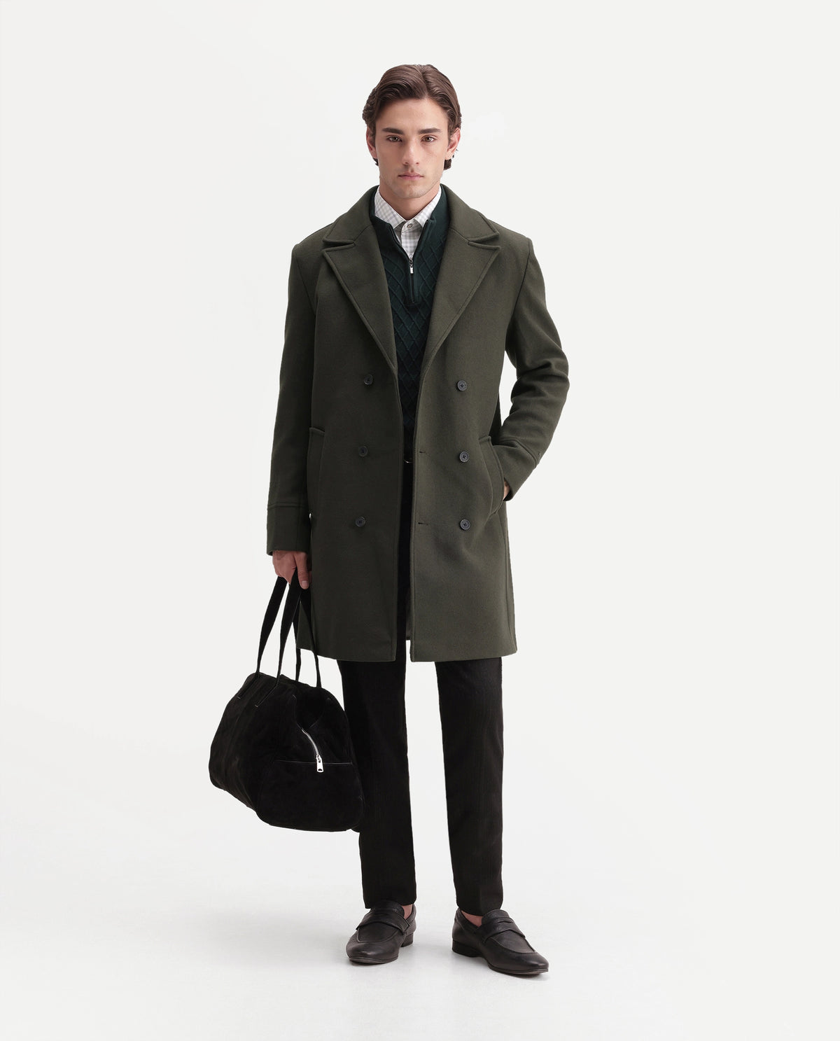 Rare Rabbit Men's Ryan Olive Polyester Blend Lapel Neck Button Regular Plain Jacket