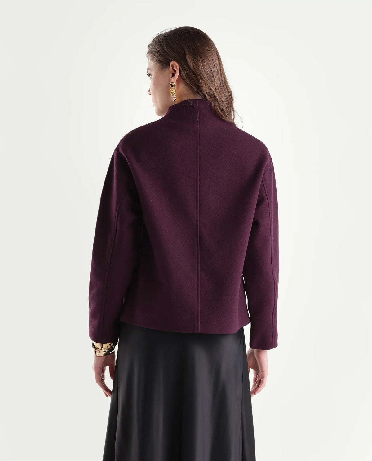 Rareism Women's Kyntra Dark Maroon Polyester Blend Over Lap Button Regular Plain Jacket