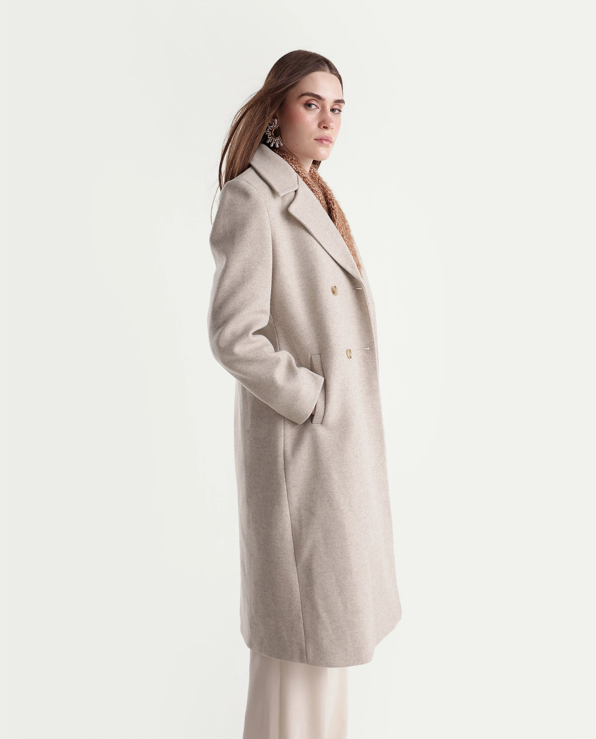 Rareism Women's Kerest Beige Polyester Blend Lapel Neck Regular Plain Coat - image 1