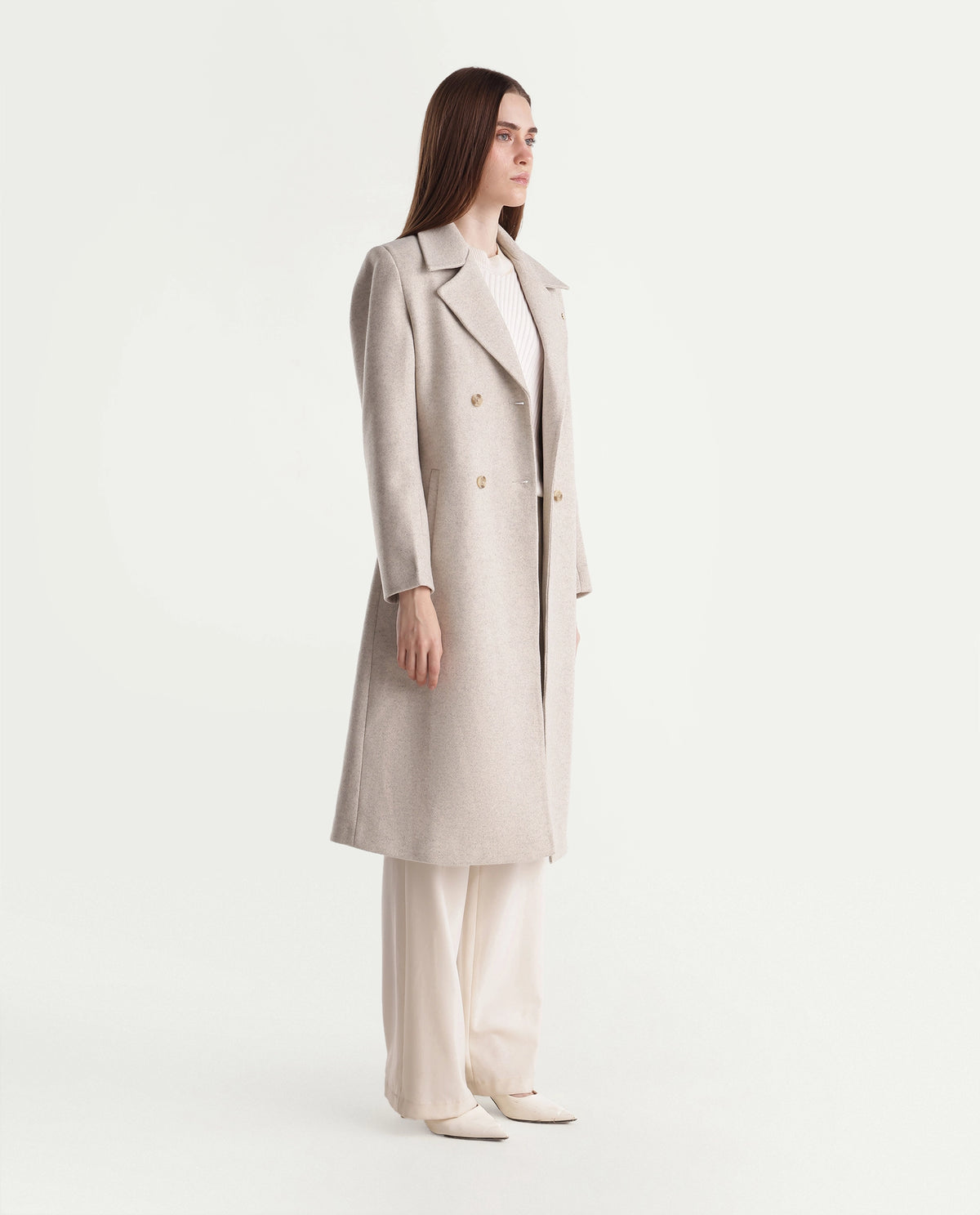 Rareism Women's Kerest Beige Polyester Blend Lapel Neck Regular Plain Coat - image 4