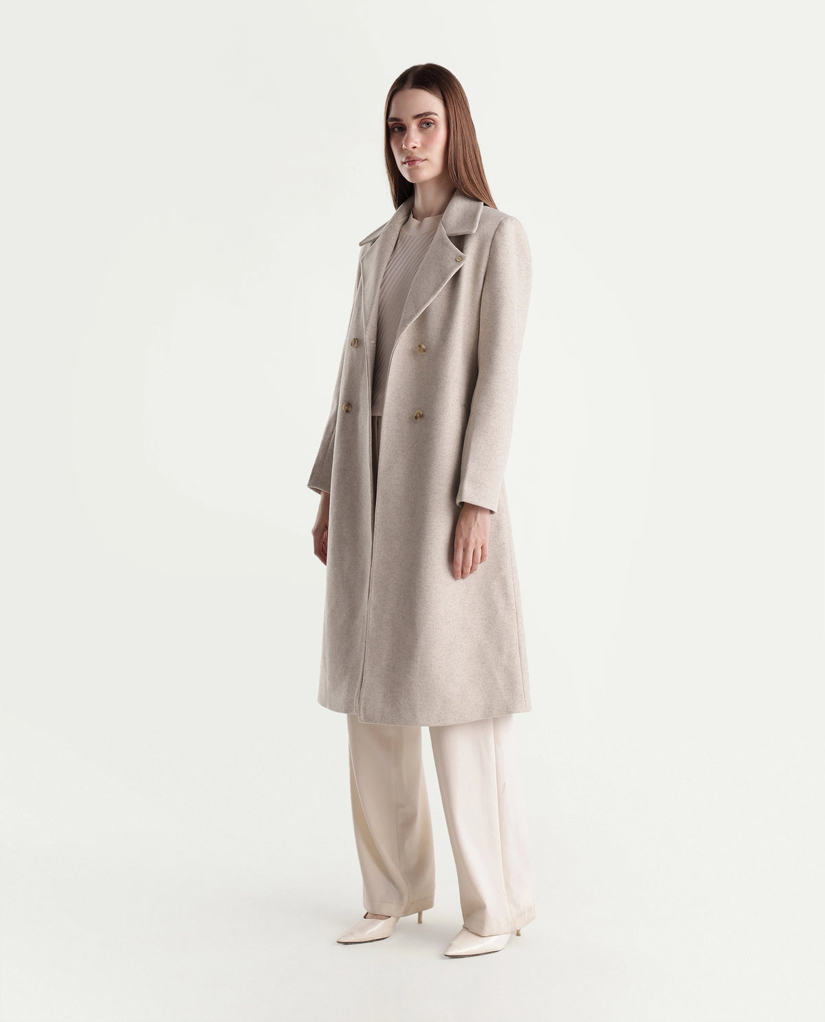Rareism Women's Kerest Beige Polyester Blend Lapel Neck Regular Plain Coat - image 5