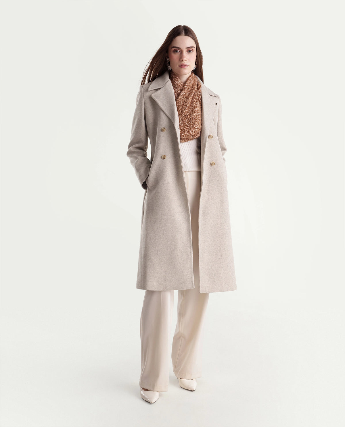 Rareism Women's Kerest Beige Polyester Blend Lapel Neck Regular Plain Coat - image 7