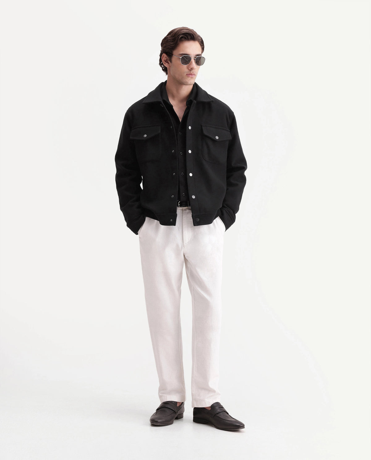 Rare Rabbit Men's Tweedo-26 Black Polyester Spread Collar Snap Regular Plain Jacket