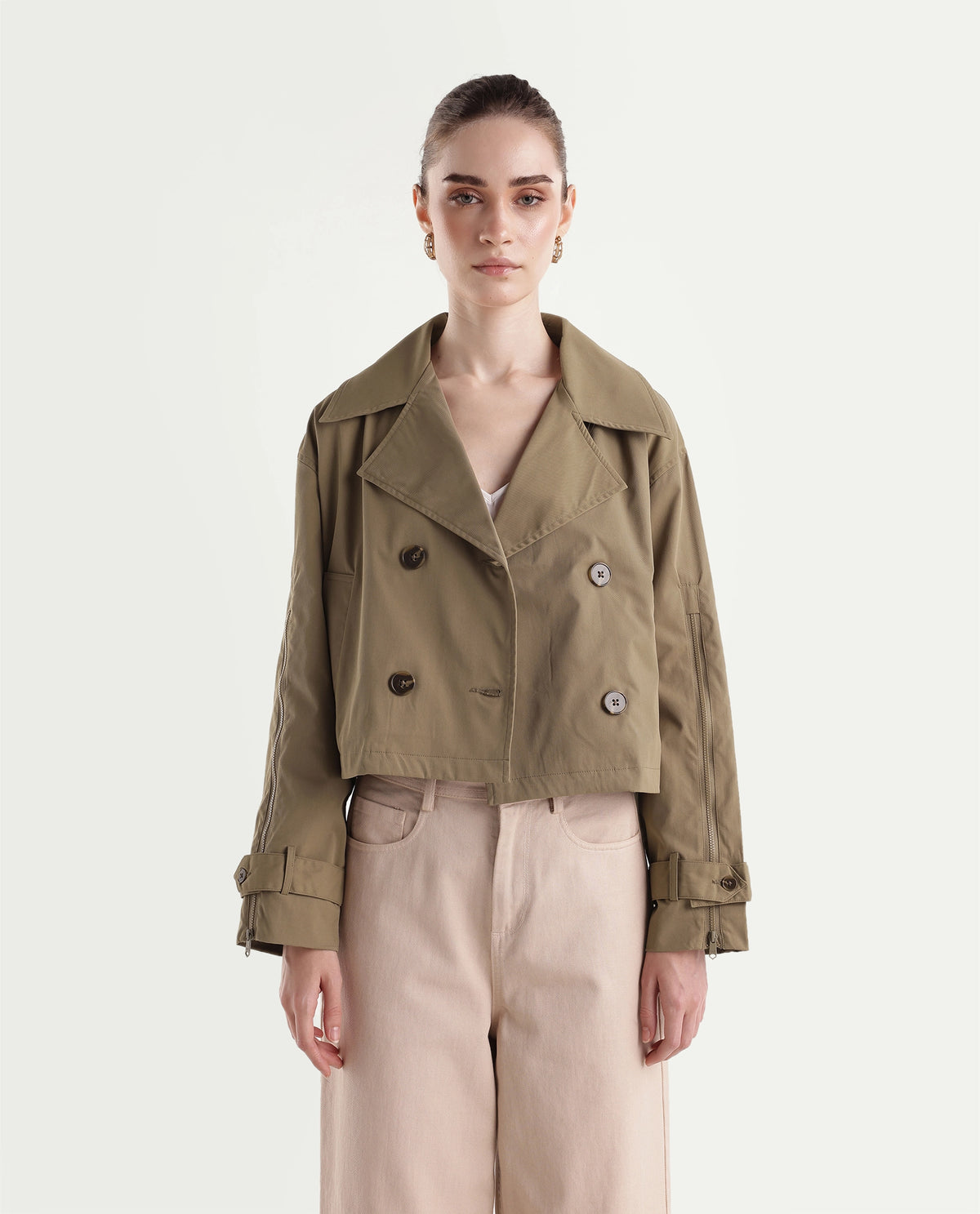 Rareism Women's Kim Beige Polyester Lapel Relaxed Solid Jacket - image 7
