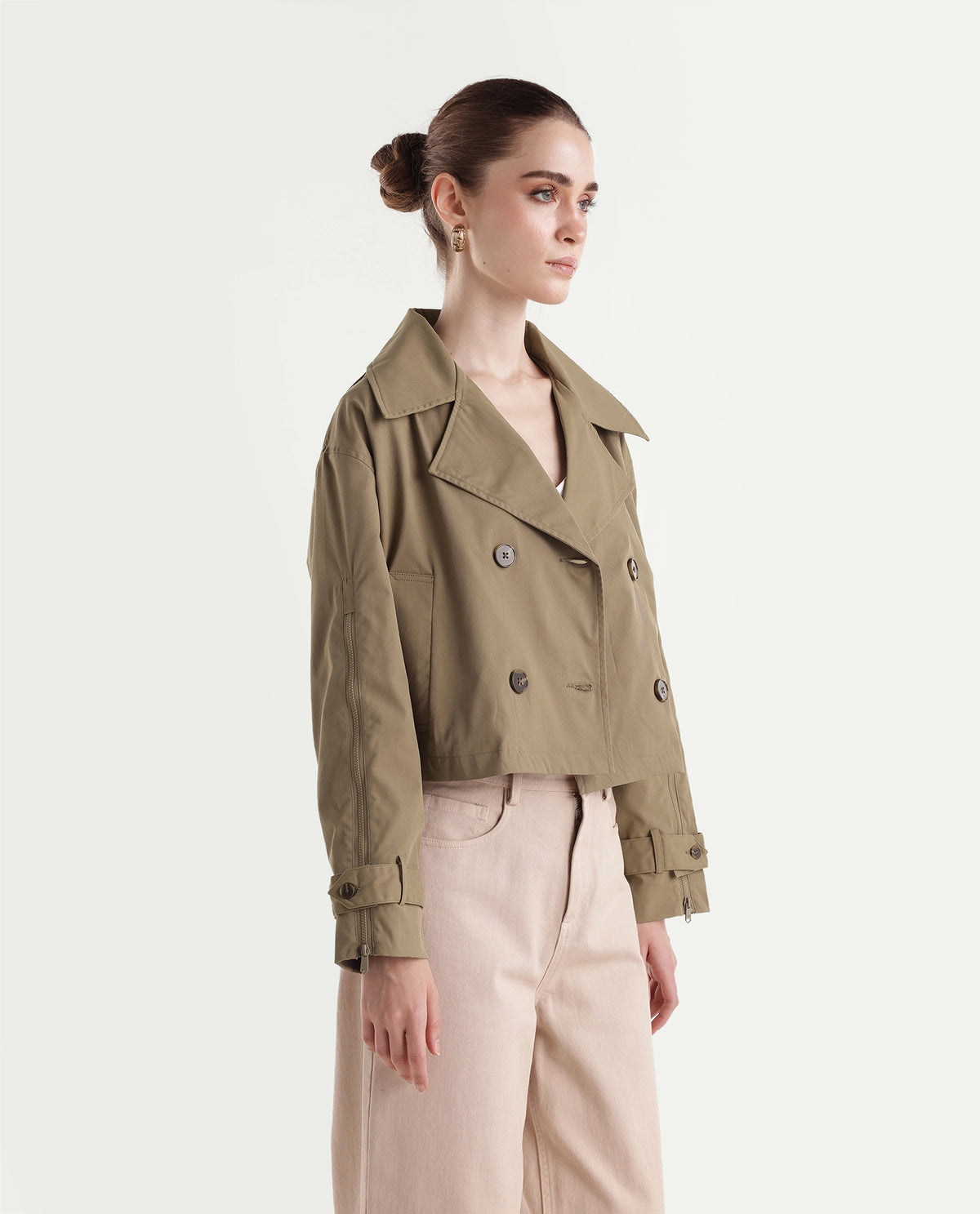 Rareism Women's Kim Beige Polyester Lapel Relaxed Solid Jacket - image 4