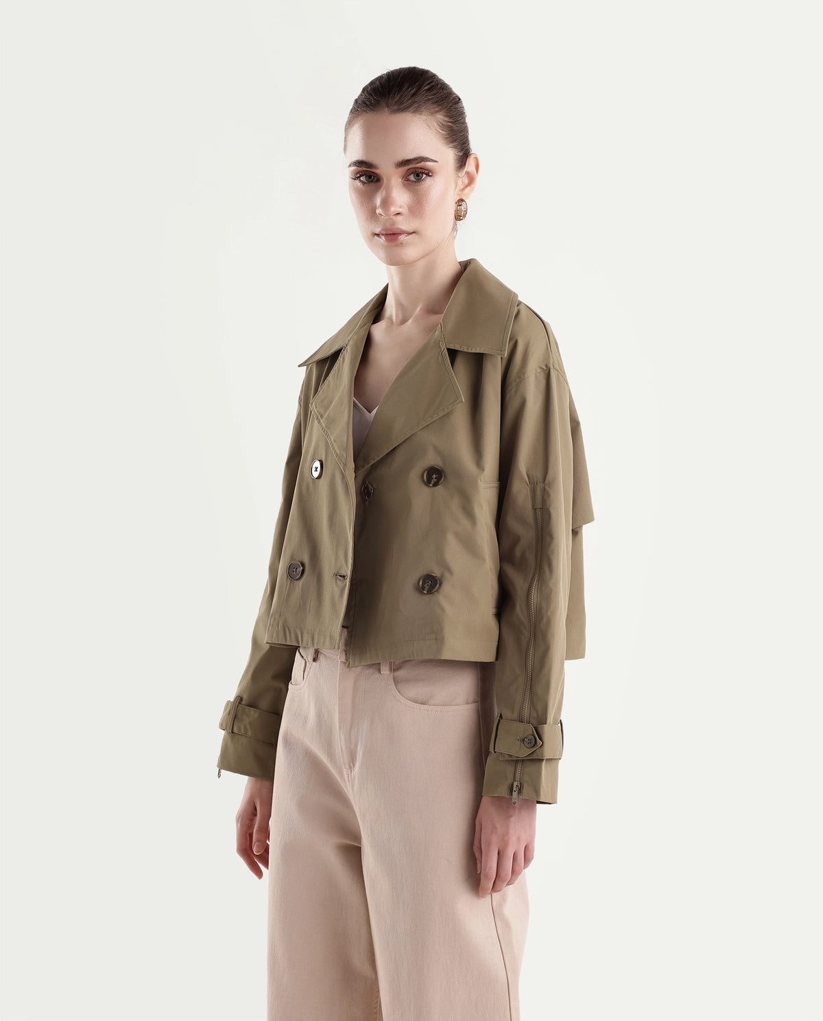 Rareism Women's Kim Beige Polyester Lapel Relaxed Solid Jacket - image 5