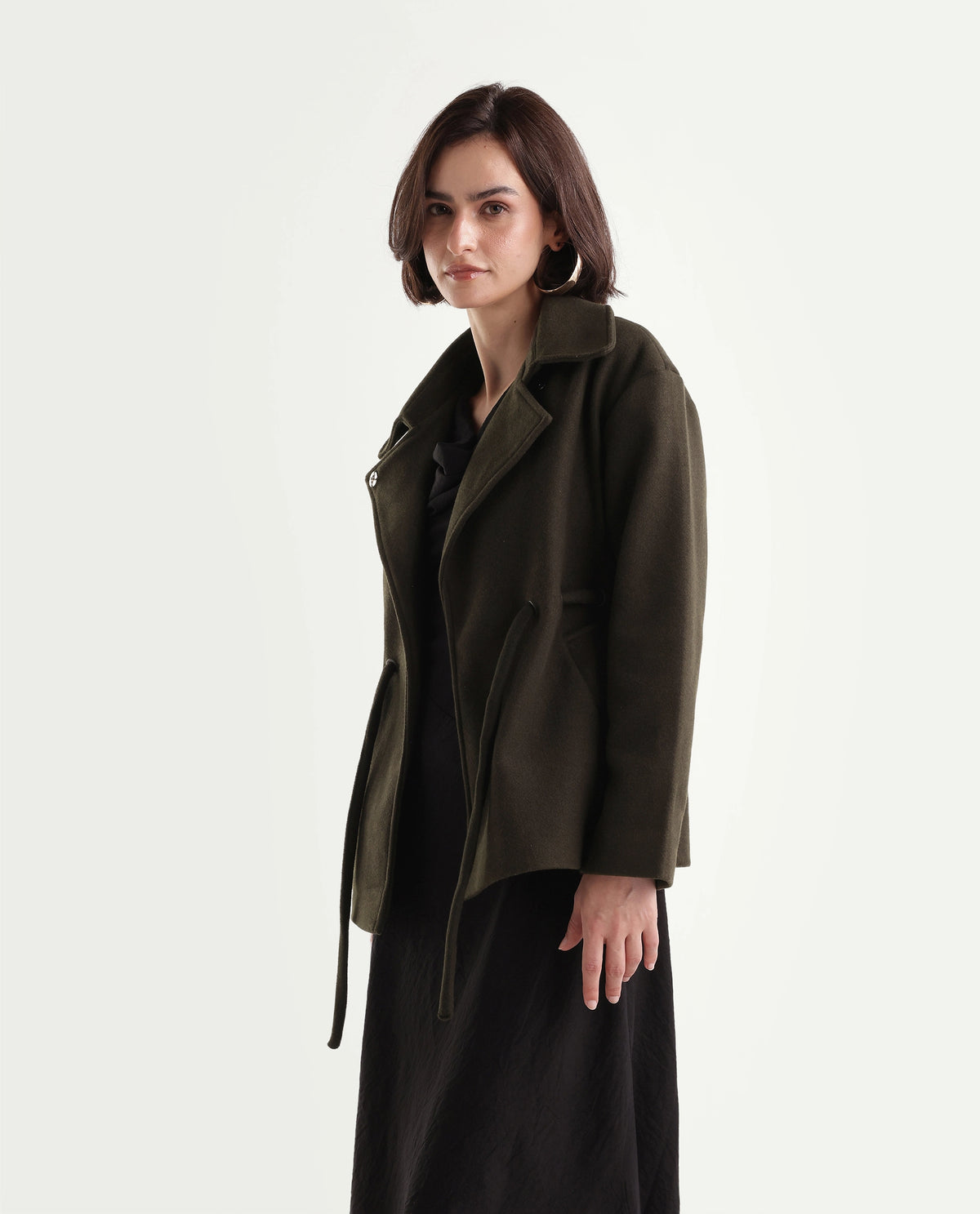 Rareism Women's Nittizaw26 Olive Polyester Blend Lapel Neck Snap Button Regular Plain Jacket - image 5