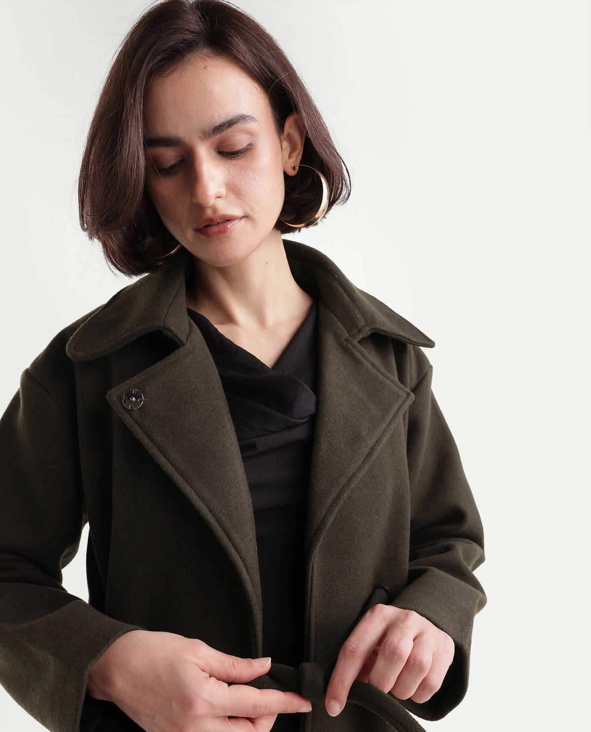 Rareism Women's Nittizaw26 Olive Polyester Blend Lapel Neck Snap Button Regular Plain Jacket - image 3