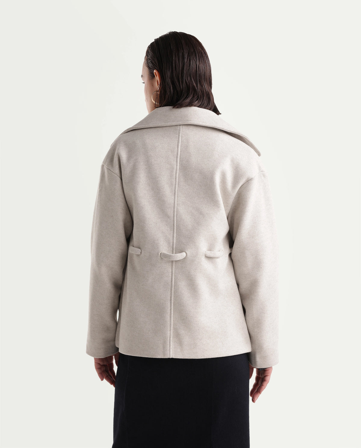 Rareism Women's Nittizaw26 Off White Polyester Blend Lapel Neck Snap Button Regular Plain Jacket - image 7