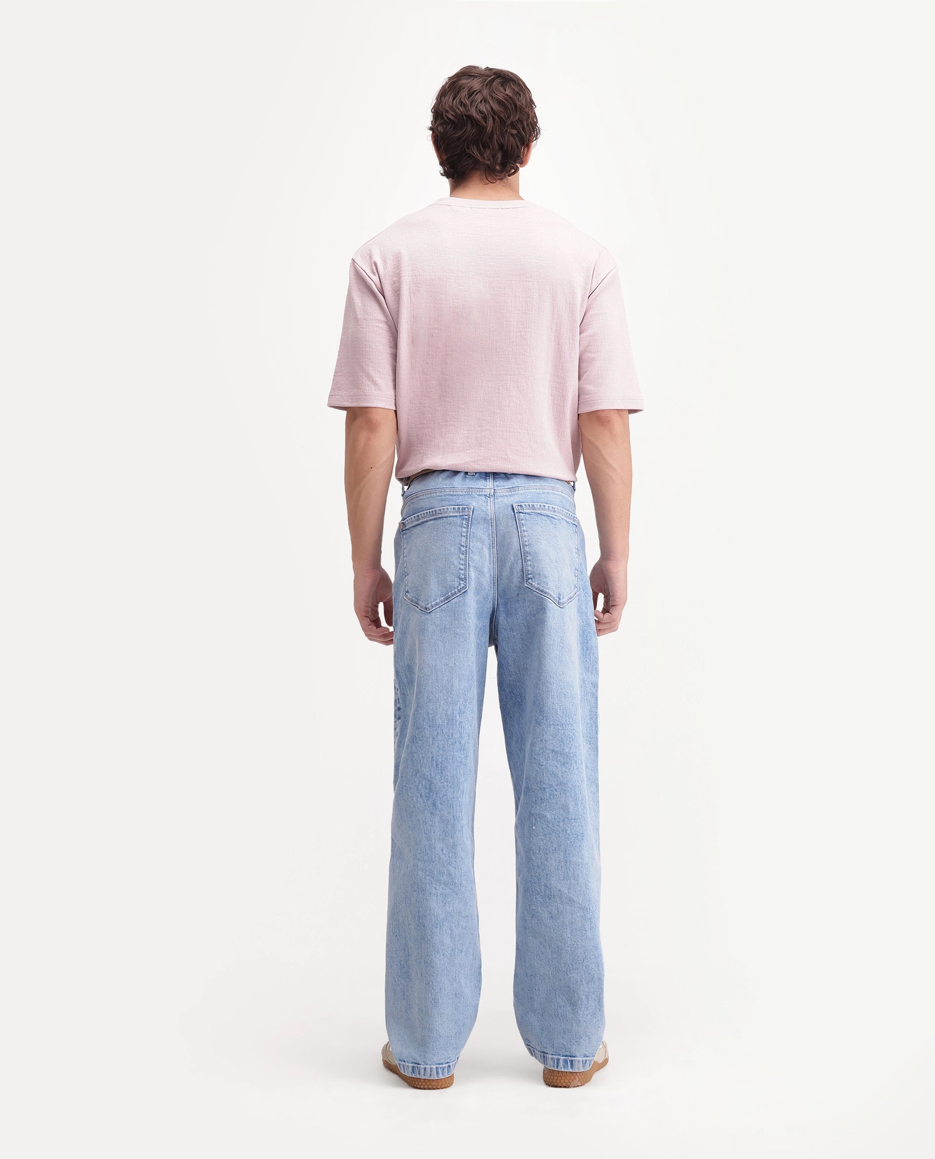 Rare Rabbit Men's Omir 26 Fluorescent Blue Cotton Blend Shank And Zipper Relaxed Straight Plain Jeans