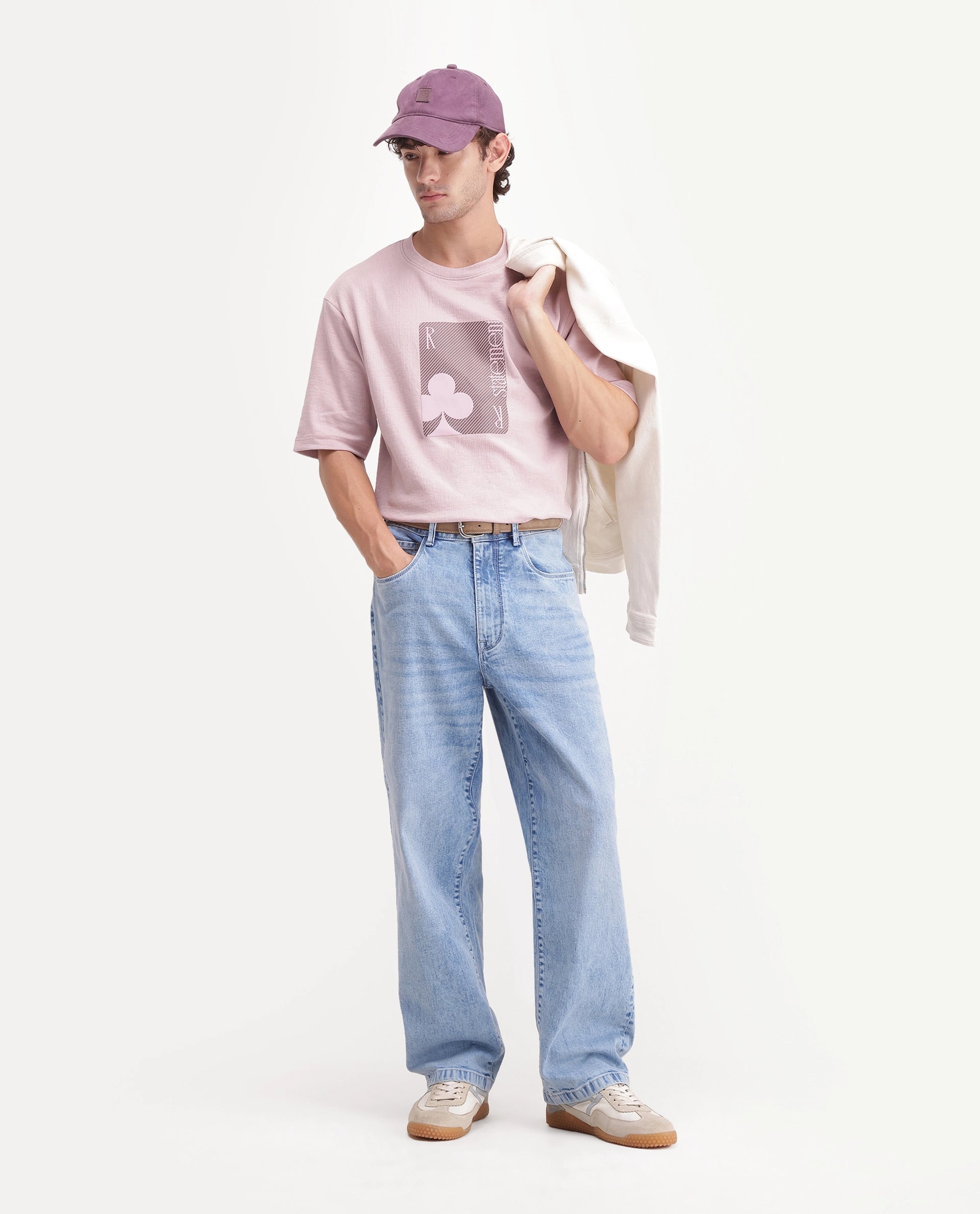 Rare Rabbit Men's Omir 26 Fluorescent Blue Cotton Blend Shank And Zipper Relaxed Straight Plain Jeans