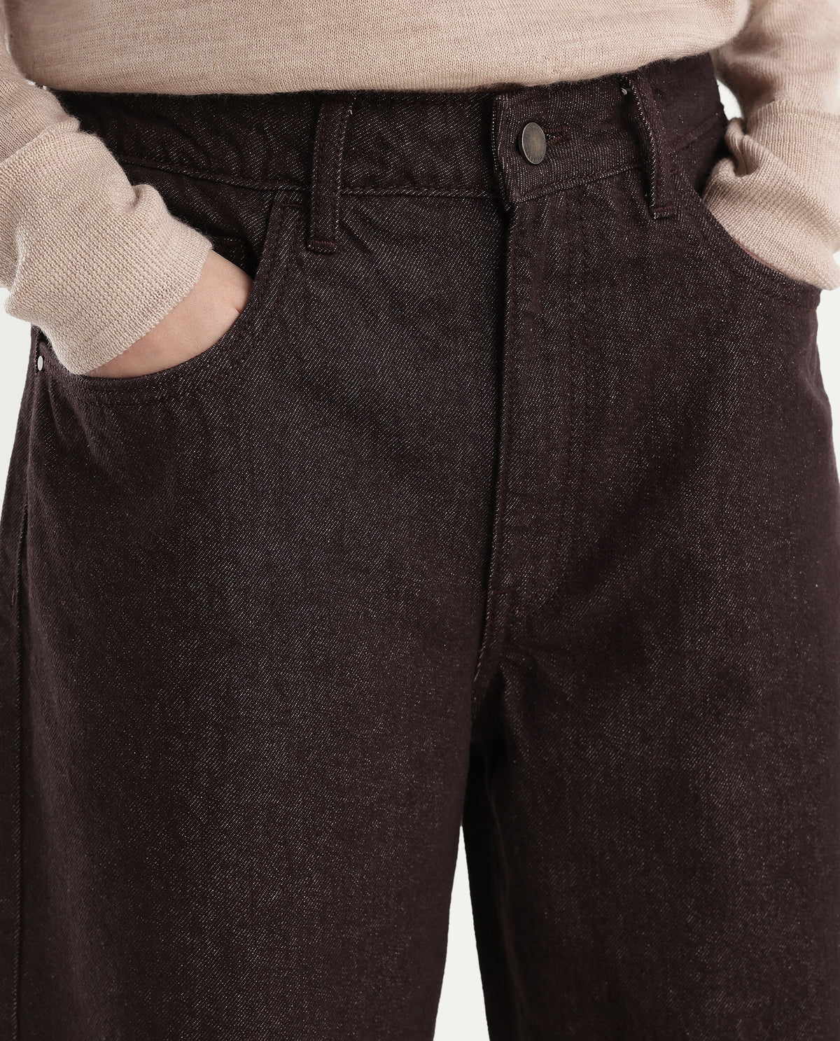 Rareism Women's Barol-4 Brown Cotton Shank And Zipper Ankle Barrel Plain Jeans - image 3