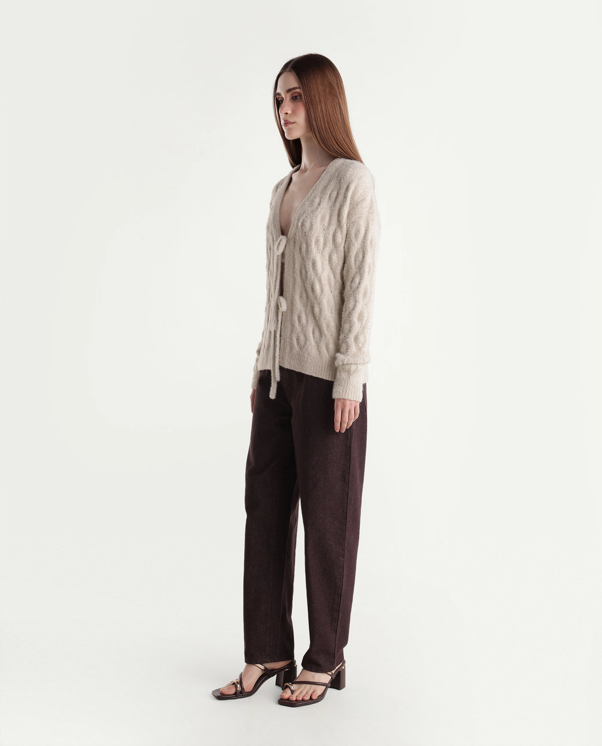 Rareism Women's Barol-6 Brown Cotton Shank And Zipper Ankle Barrel Plain Jeans - image 5