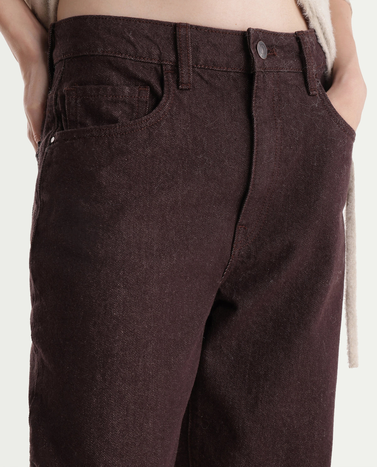Rareism Women's Barol-6 Brown Cotton Shank And Zipper Ankle Barrel Plain Jeans - image 3