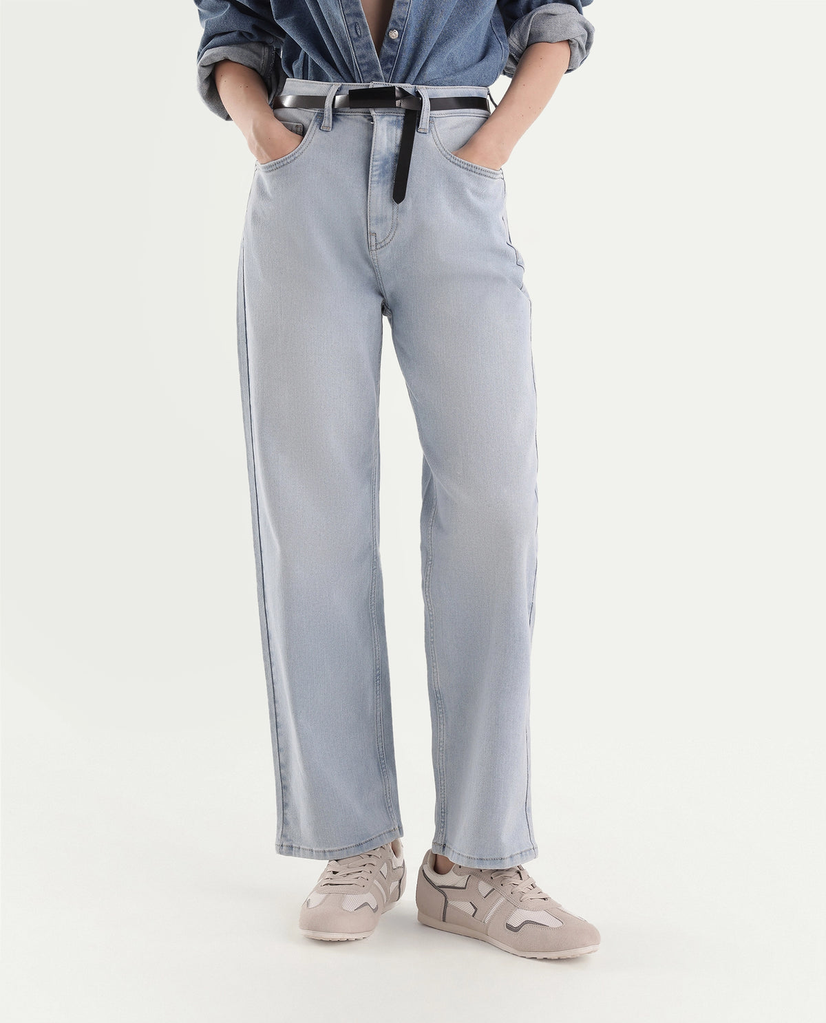 Rareism Women's Strank-4 Light Blue Cotton Blend Shank And Zipper Ankle Straight Plain Jeans - image 1