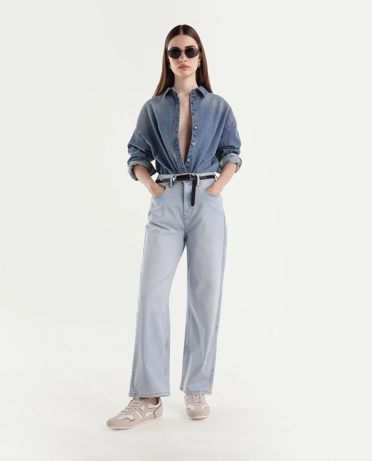 Rareism Women's Strank-4 Light Blue Cotton Blend Shank And Zipper Ankle Straight Plain Jeans - image 2
