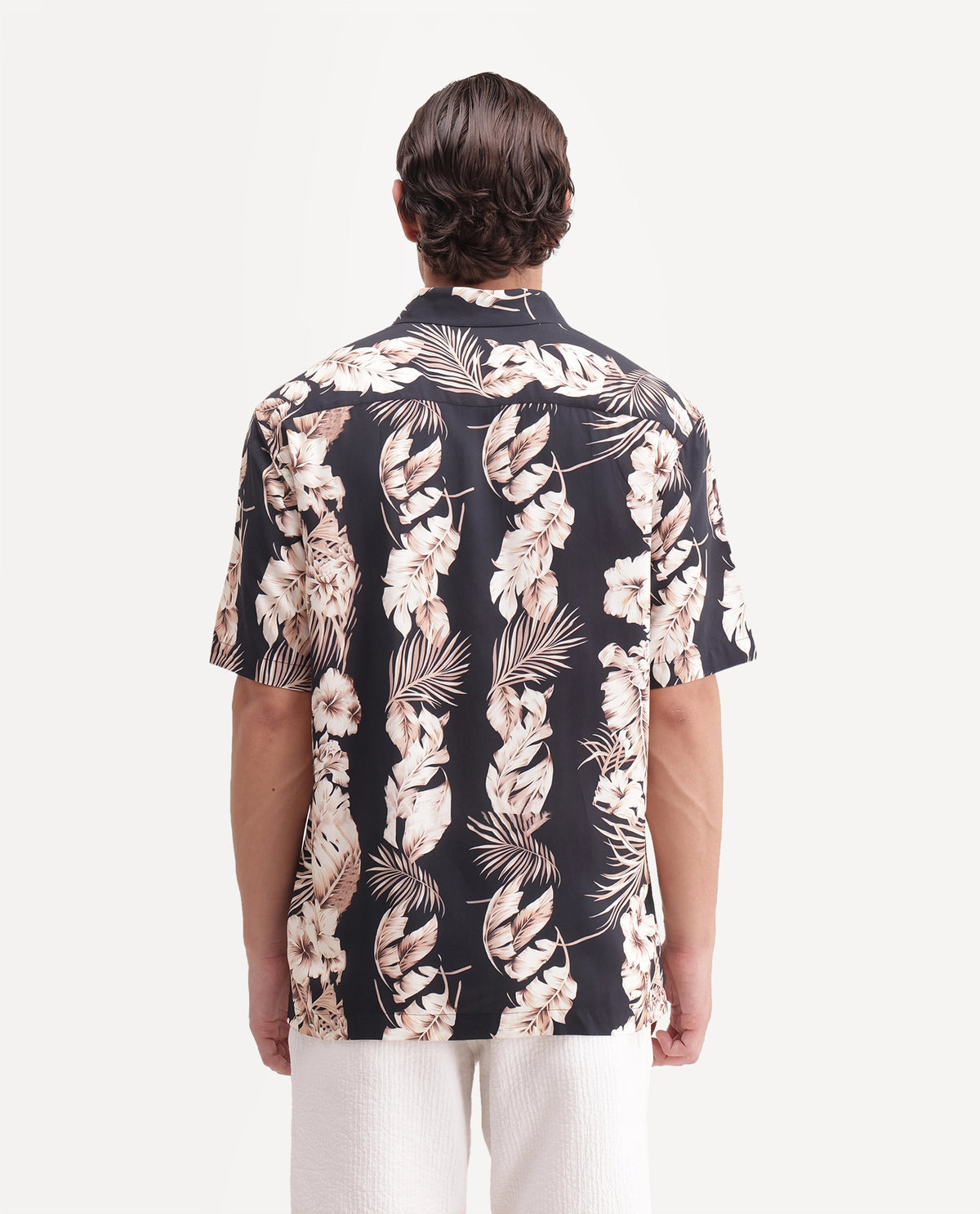 Rare Rabbit Men's Kaos Black Viscose Blend Spread Collar Button Regular Floral Print Shirt