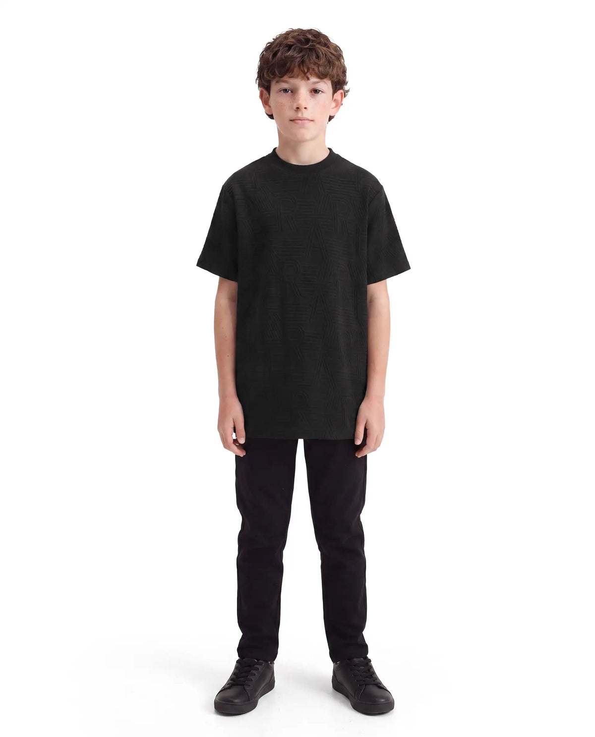 Rare Ones Kids Stom-26 Black Cotton Blend Fabric Crew Neck Pull-On Closure Regular Fit Jacquard T-Shirt