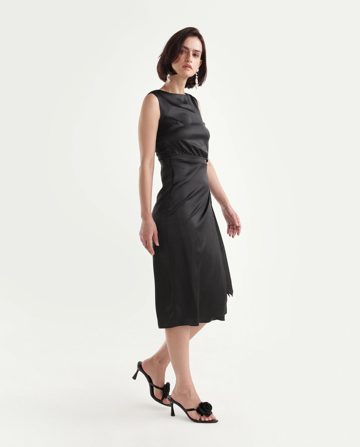 Rareism Women's Onprap Dark Black Polyester Blend Button And Zip Wrap Plain Dress - image 4