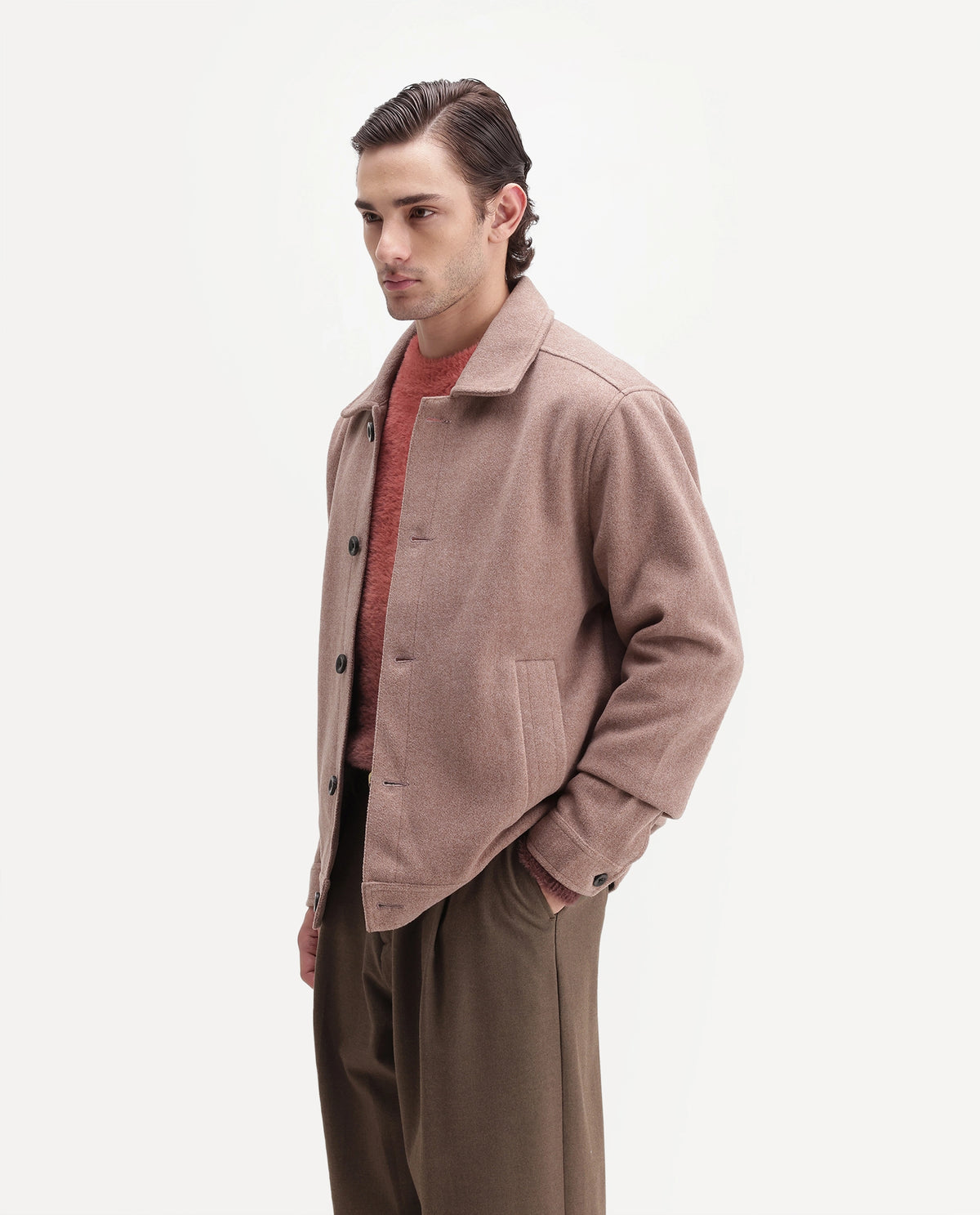 Rare Rabbit Men's Kizo Dusky Purple Polyester Blend Spread Collar Button Regular Plain Jacket