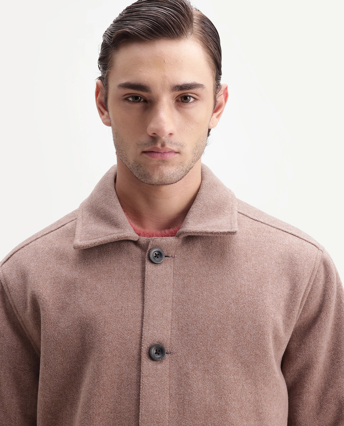 Rare Rabbit Men's Kizo Dusky Purple Polyester Blend Spread Collar Button Regular Plain Jacket