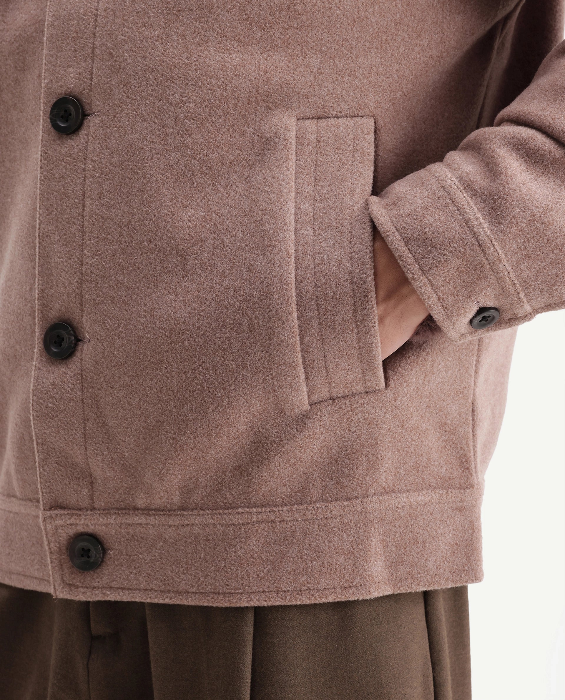 Rare Rabbit Men's Kizo Dusky Purple Polyester Blend Spread Collar Button Regular Plain Jacket