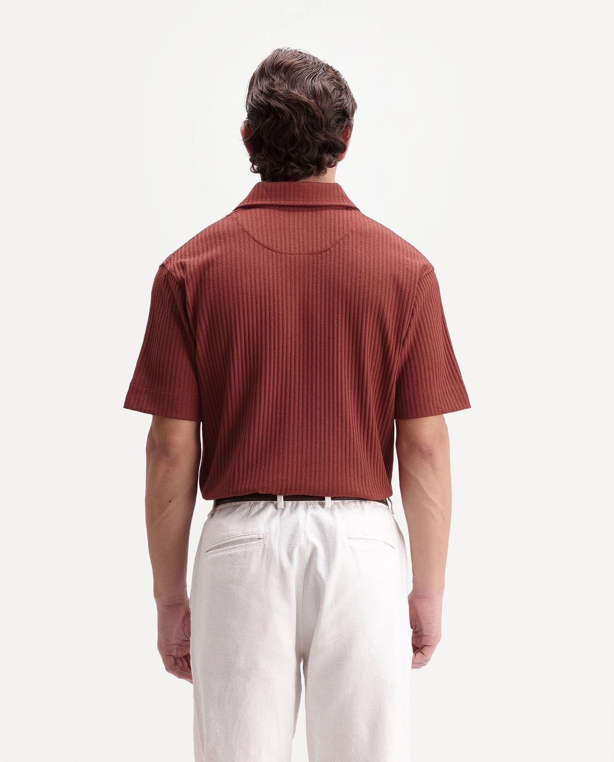 Rare Rabbit Men's Hexx-2 Rust Cotton Blend Spread Collar Zipper Regular Textured Polo
