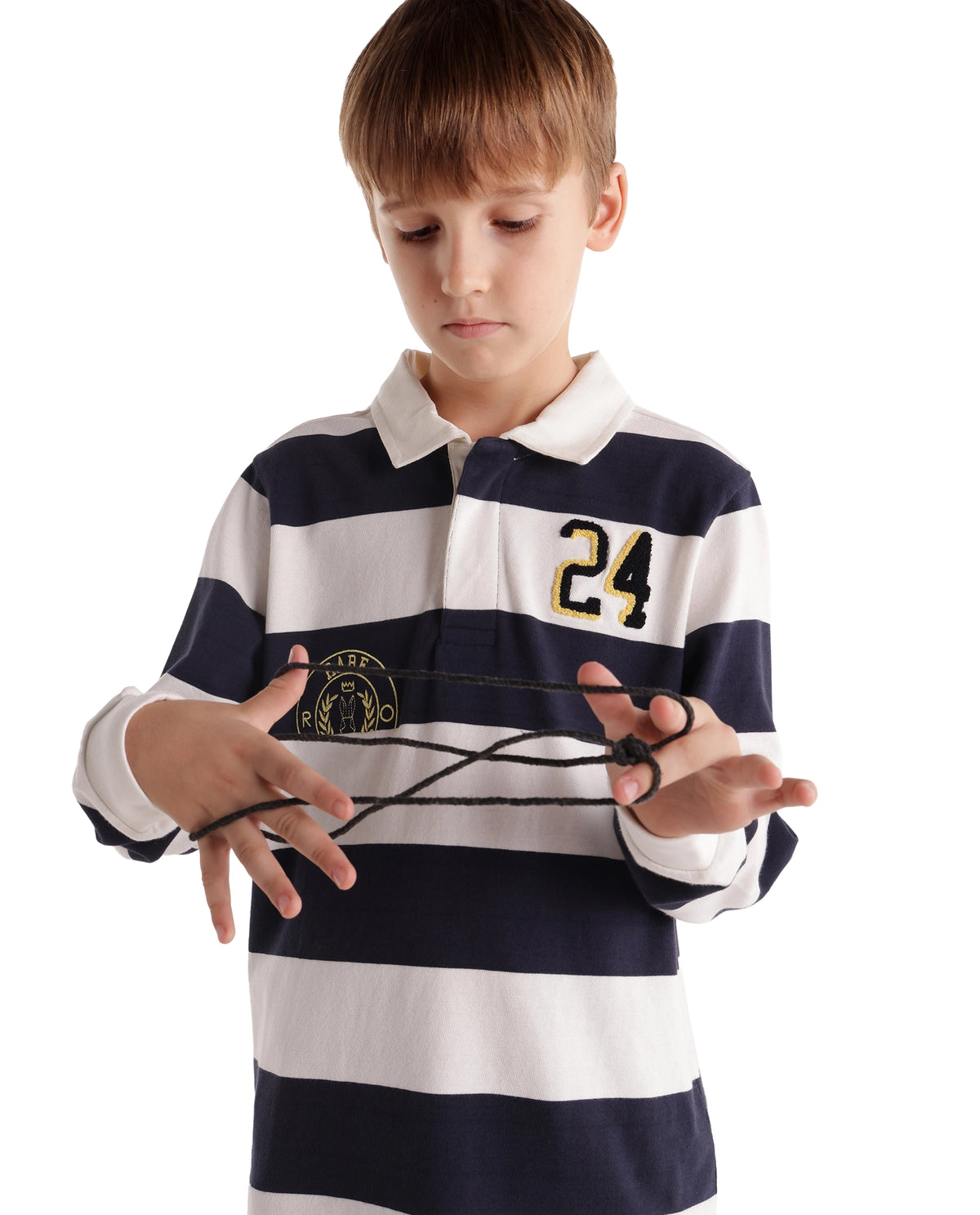 Rare Ones Kids Varo White Cotton Fabric Spread Collar Button Closure Regular Fit Striped Polo - image 1