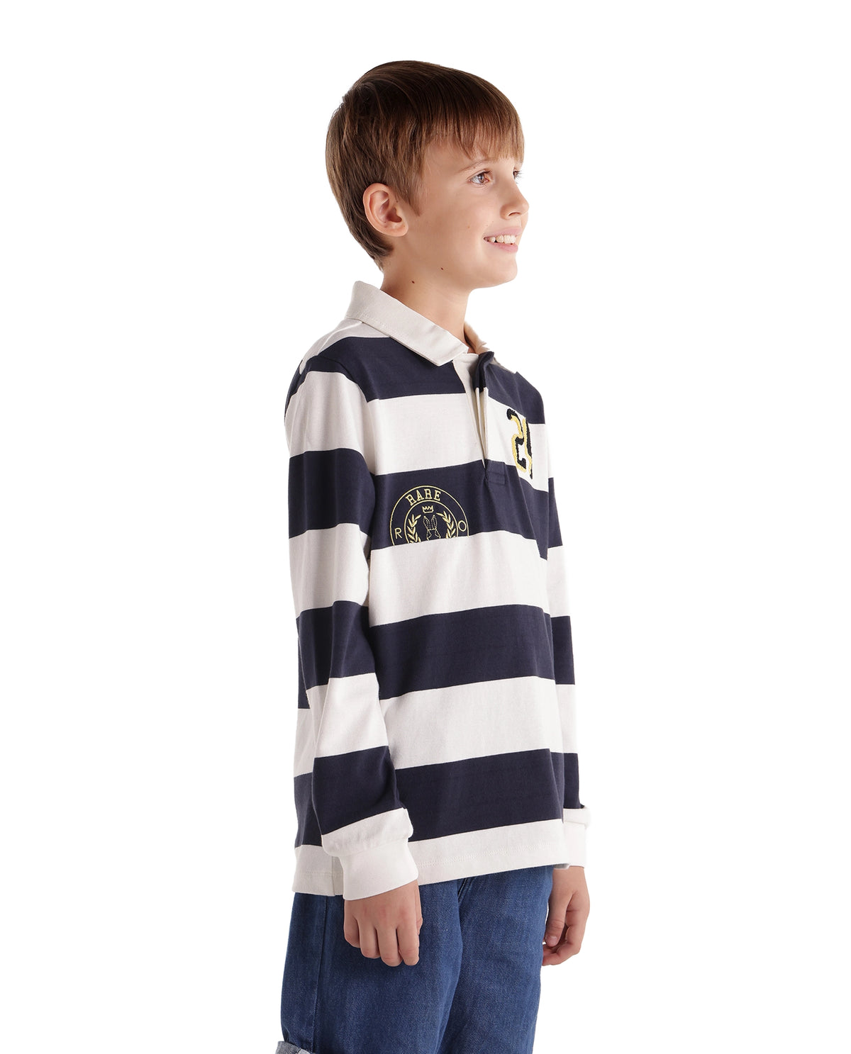 Rare Ones Kids Varo White Cotton Fabric Spread Collar Button Closure Regular Fit Striped Polo - image 6
