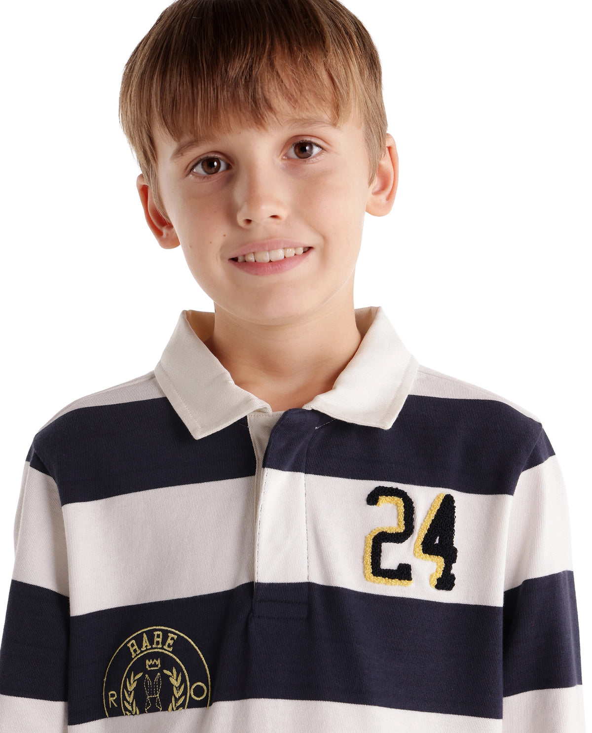 Rare Ones Kids Varo White Cotton Fabric Spread Collar Button Closure Regular Fit Striped Polo - image 3