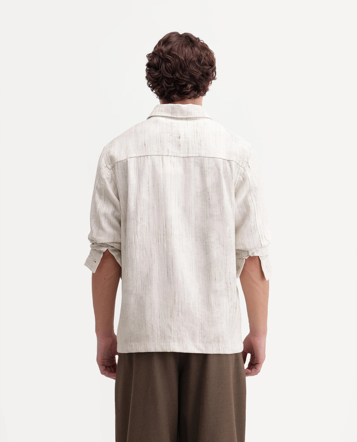 Rare Rabbit Men's Metor Off White Polyester Blend Spread Collar Button Regular Textured Shacket
