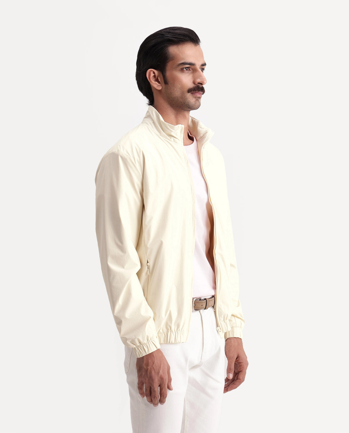 Rare Rabbit Men's Tian Off White Nylon High Neck Regular Plain Jacket - image 6