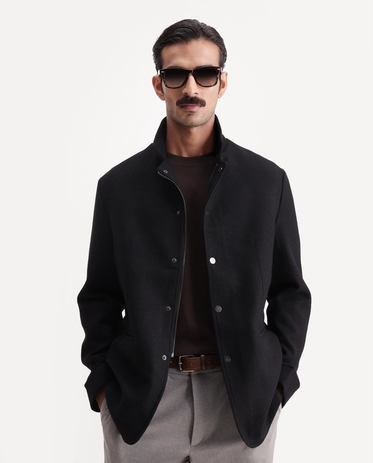 Rare Rabbit Men's Lavo Dark Navy Polyester Blend High Neck Regular Plain Jacket
