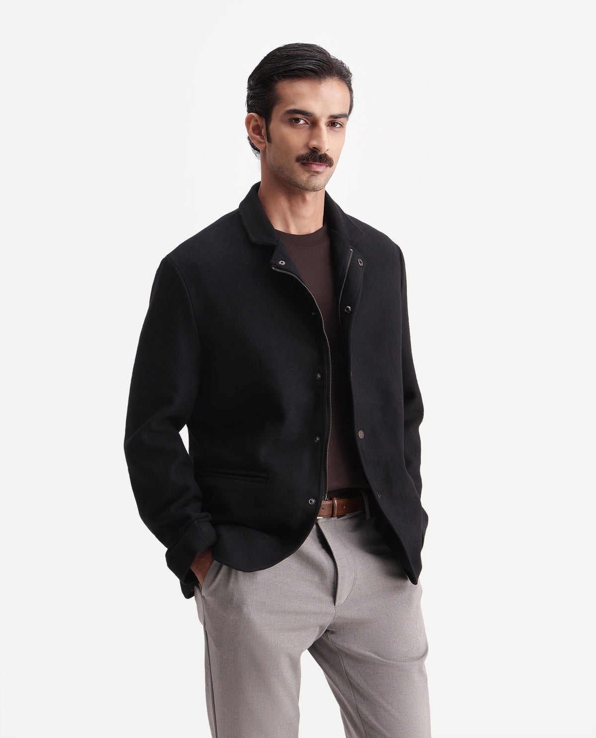 Rare Rabbit Men's Lavo Dark Navy Polyester Blend High Neck Regular Plain Jacket