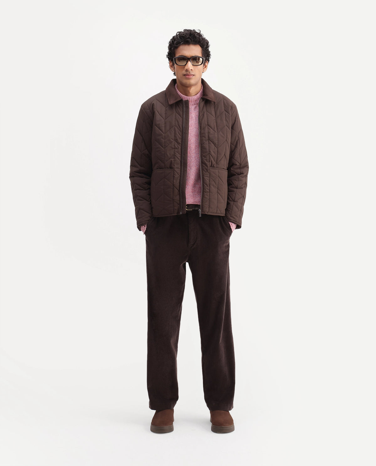 Rare Rabbit Men's Kevin Brown Polyester Spread Collar Regular Plain Jacket
