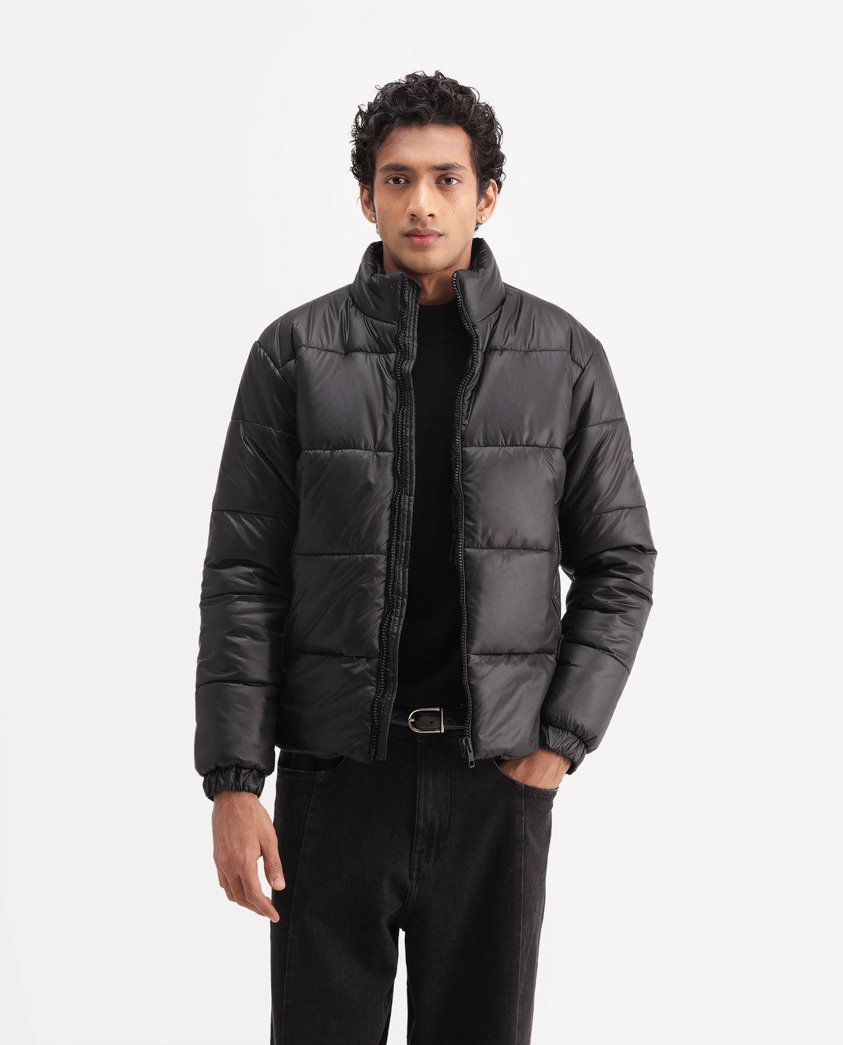 Rare Rabbit Men's Dest Black Polyester High Neck Regular Plain Jacket
