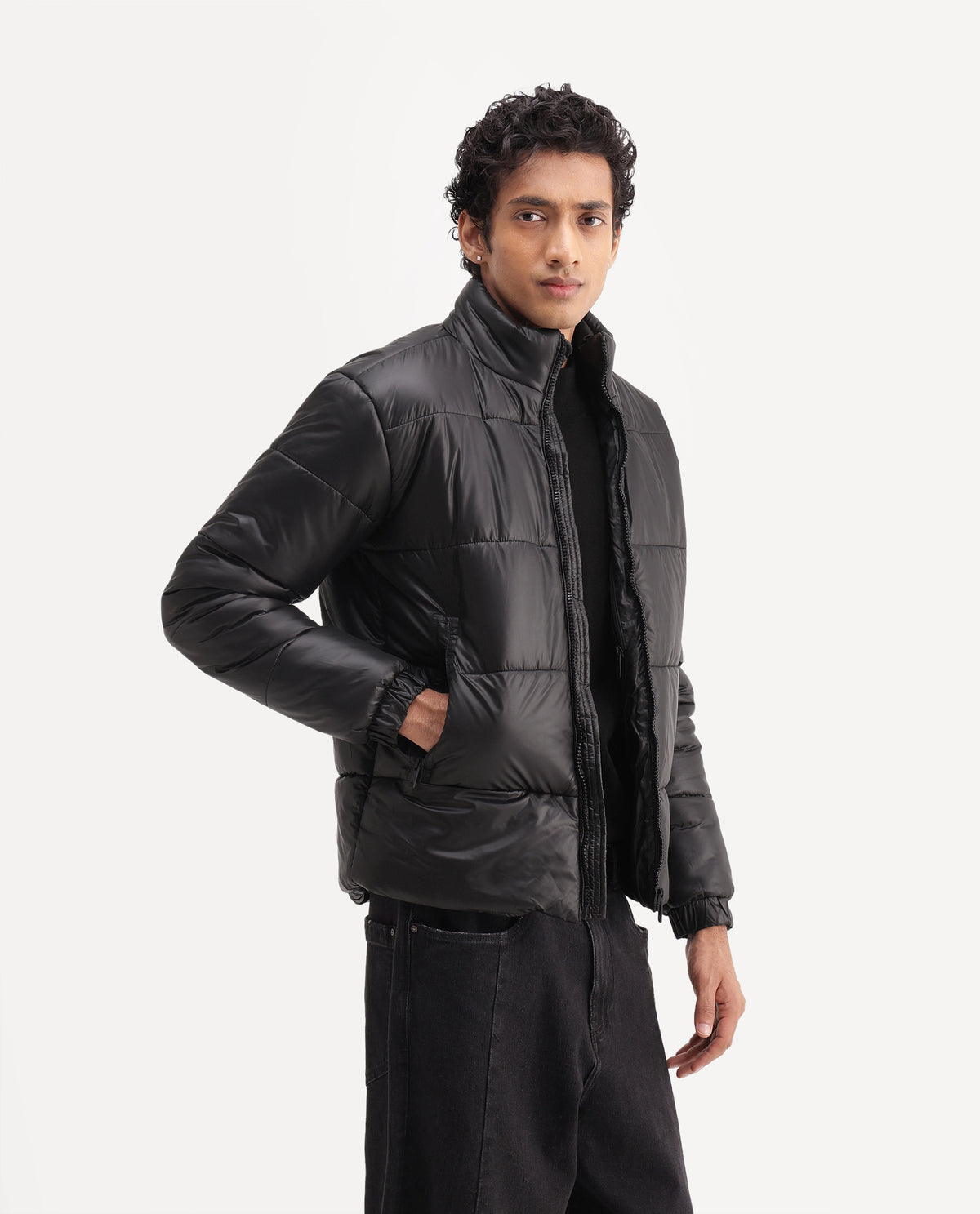 Rare Rabbit Men's Dest Black Polyester High Neck Regular Plain Jacket